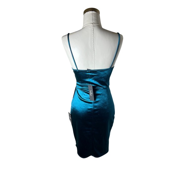 Lulus Teal Satin Spaghetti Strap‎ Bodycon Mini Dress Size S - Picture 2 of 3